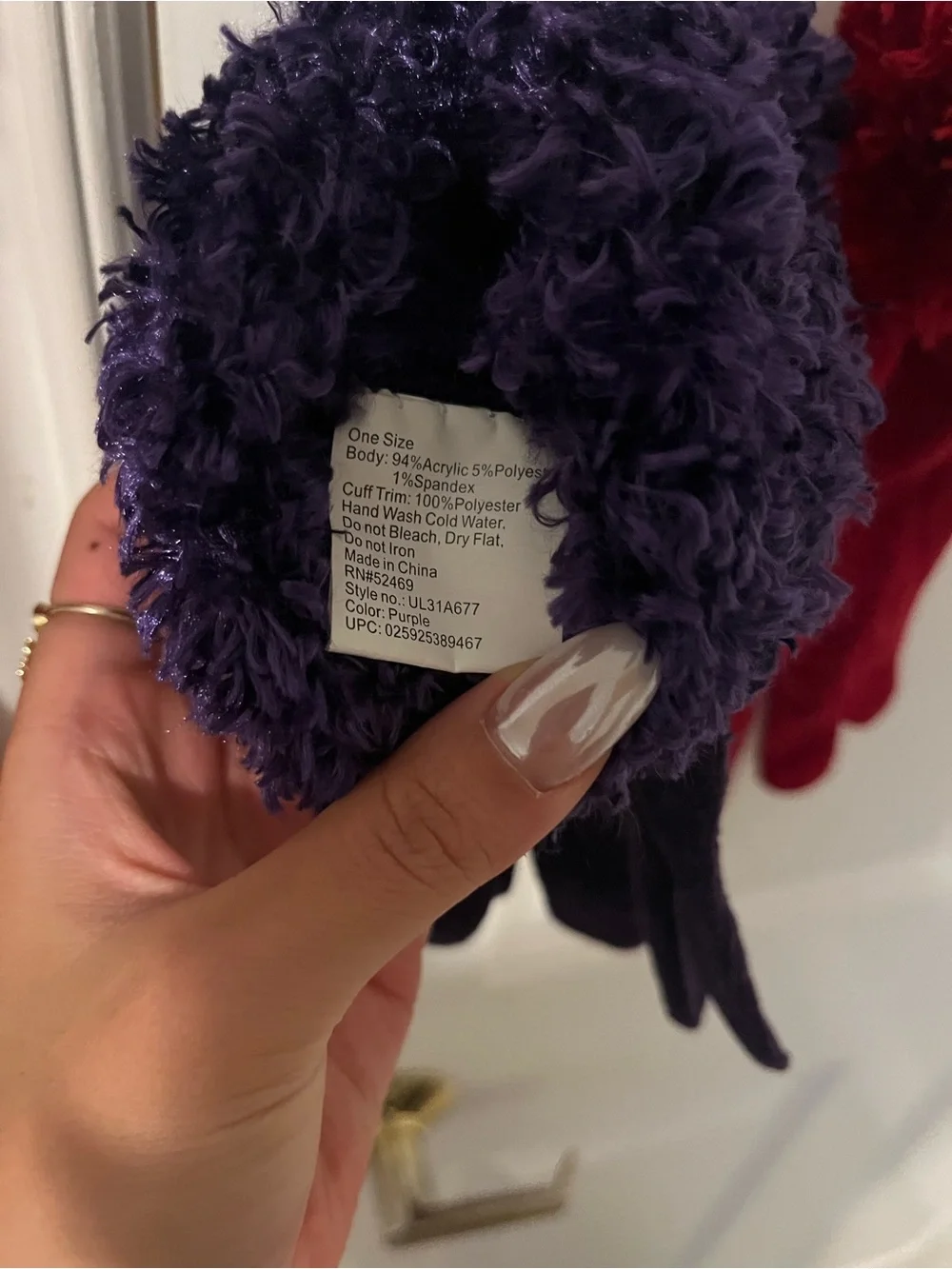 Plush Cuff Winter Gloves - Purple and Red
